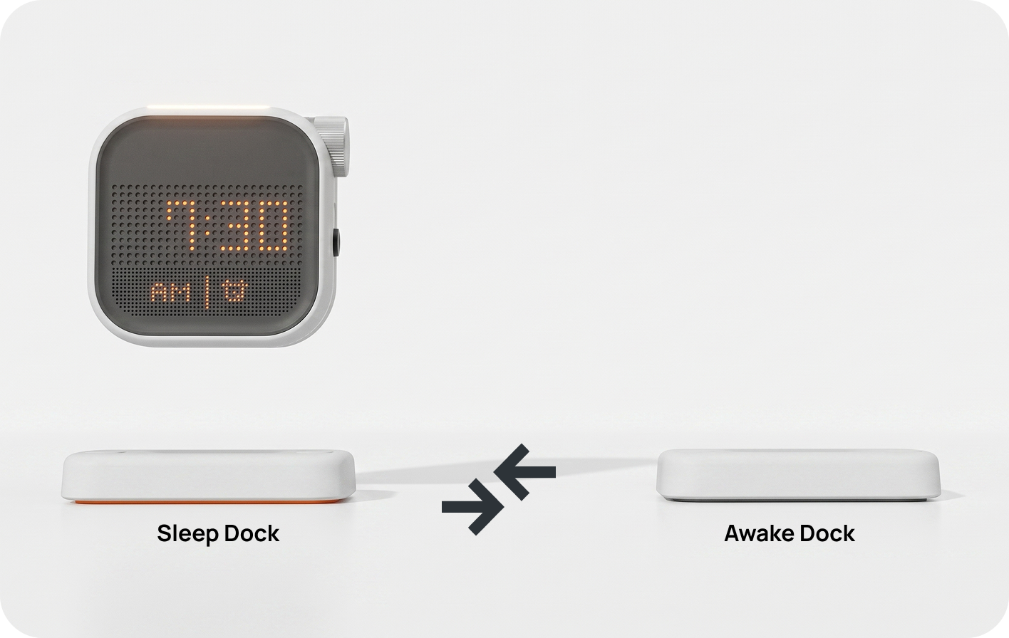 Moovi alarm clock with Sleep Dock and Away Dock